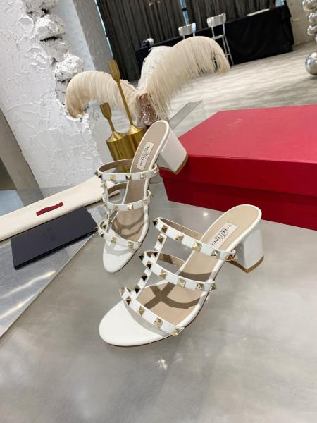 Valentino Rockstud Block Heel High Heels 6CM Women's White