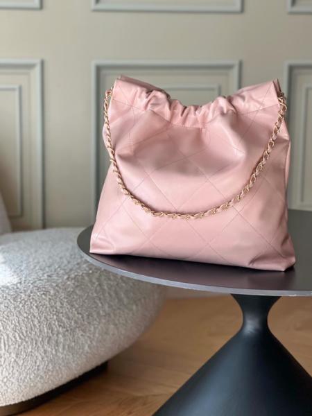 CHANEL 22Bag Smooth Finish Calfskin Portable Crossbody Bag, Shoulder Bag Small Women's Pink AS3260-B08037-NH622 size 35*37*7cm 