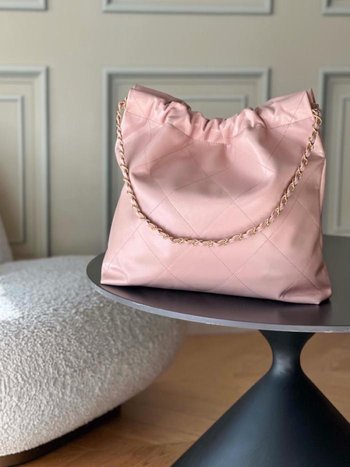 CHANEL 22Bag Smooth Finish Calfskin Portable Crossbody Bag, Shoulder Bag Small Women's Pink AS3260-B08037-NH622 size 35*37*7cm 