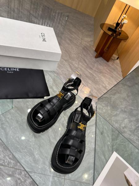 CELINE Leather Roman Sandals 4cm Women's Black