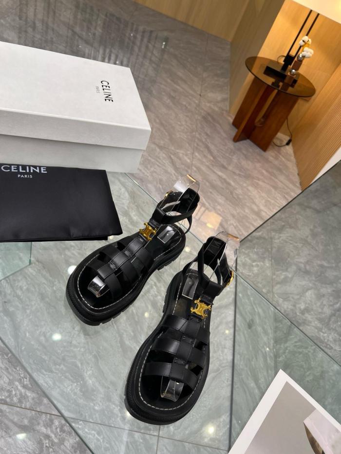CELINE Leather Roman Sandals 4cm Women's Black