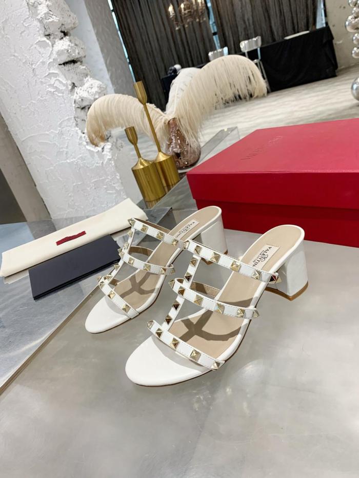 Valentino Rockstud Block Heel High Heels 6CM Women's White