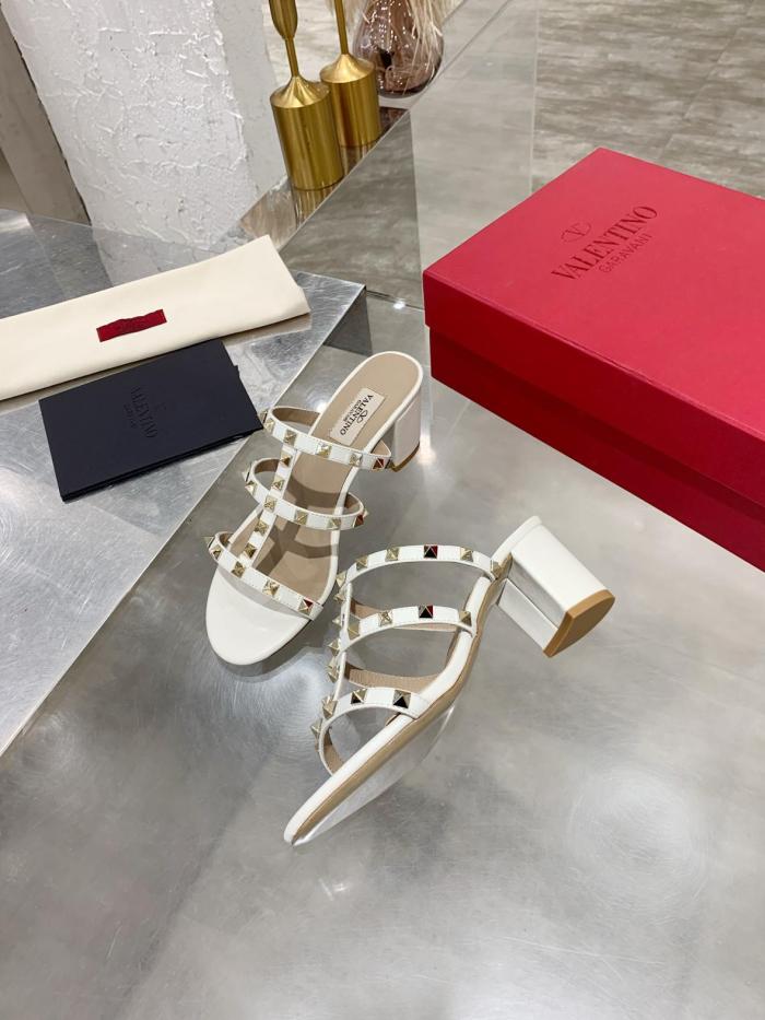 Valentino Rockstud Block Heel High Heels 6CM Women's White