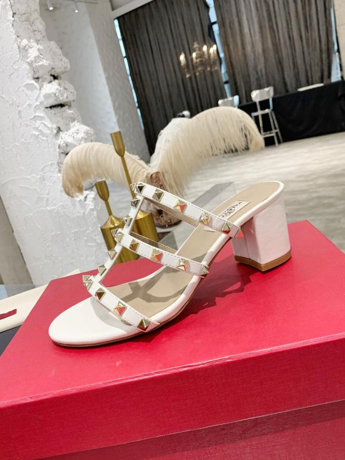Valentino Rockstud Block Heel High Heels 6CM Women's White