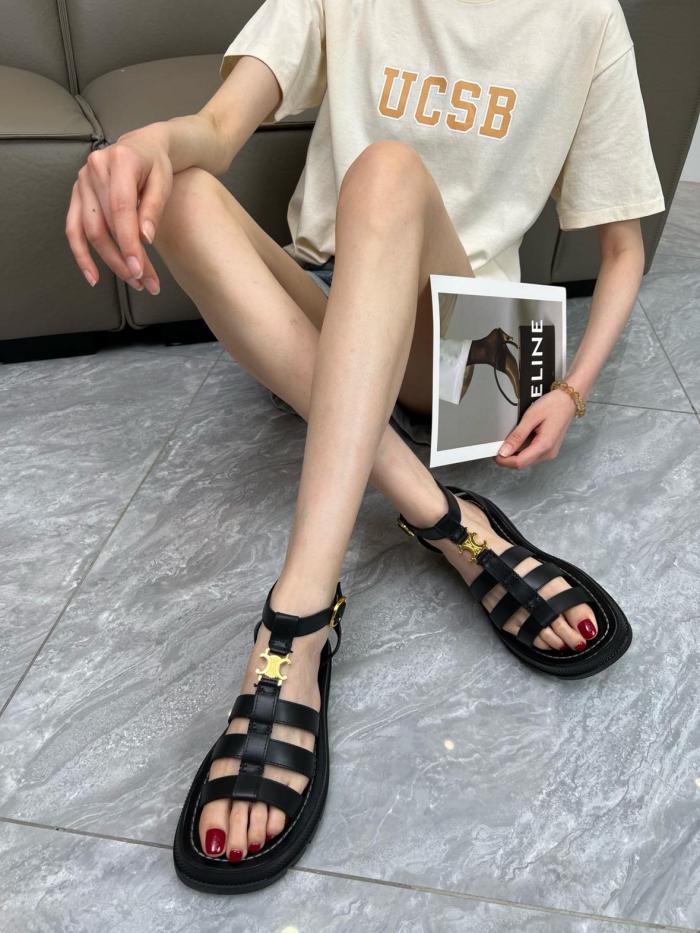 CELINE Leather Roman Sandals 4cm Women's Black