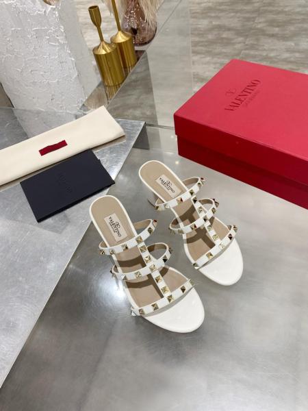 Valentino Rockstud Block Heel High Heels 6CM Women's White