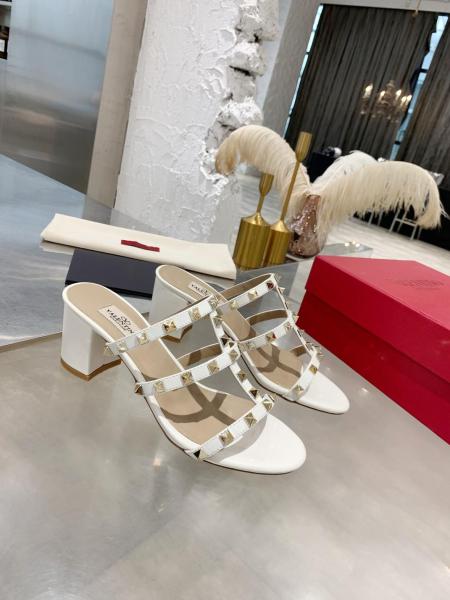 Valentino Rockstud Block Heel High Heels 6CM Women's White