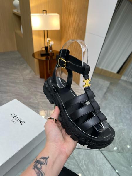 CELINE Leather Roman Sandals 4cm Women's Black