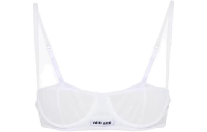Miu Miu ribbed knit denim bra shorts set