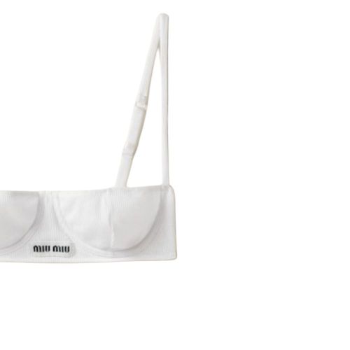 Miu Miu ribbed knit denim bra shorts set