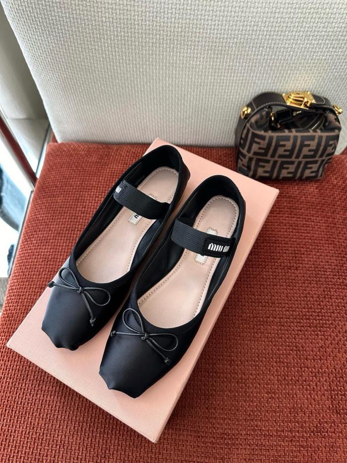MIU MIU Fabric Flat Mary Jane Shoes Women's Black