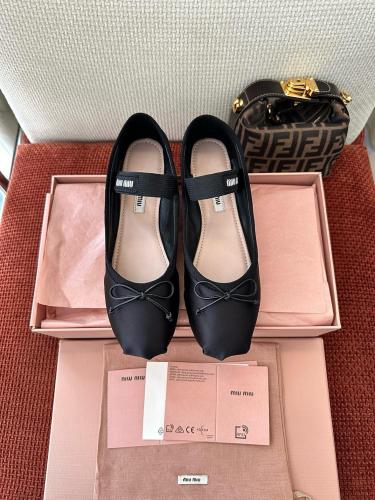 MIU MIU Fabric Flat Mary Jane Shoes Women's Black