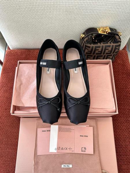 MIU MIU Fabric Flat Mary Jane Shoes Women's Black