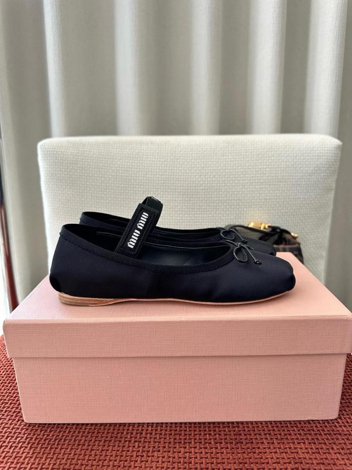 MIU MIU Fabric Flat Mary Jane Shoes Women's Black