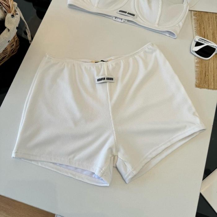 Miu Miu ribbed knit denim bra shorts set