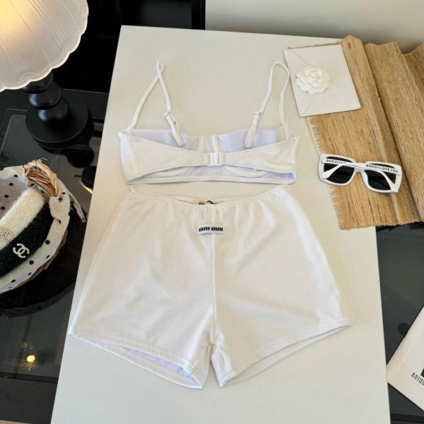 Miu Miu ribbed knit denim bra shorts set