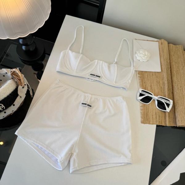 Miu Miu ribbed knit denim bra shorts set
