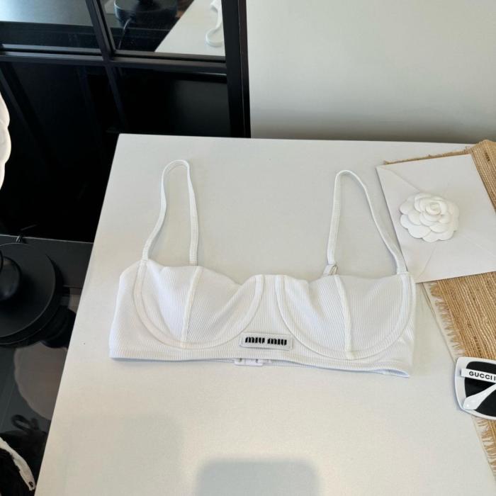 Miu Miu ribbed knit denim bra shorts set