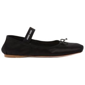 MIU MIU Fabric Flat Mary Jane Shoes Women's Black