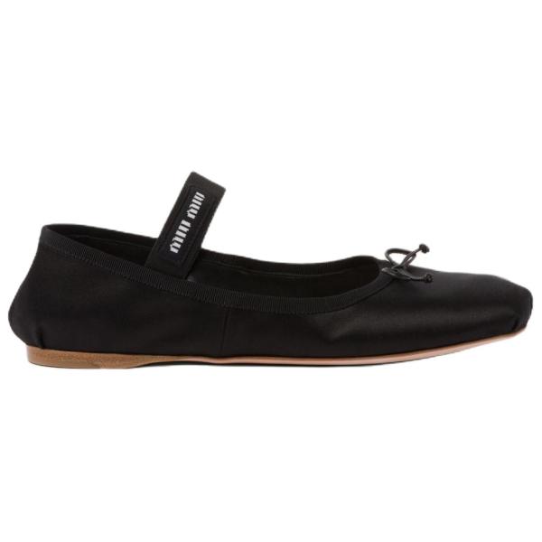 MIU MIU Fabric Flat Mary Jane Shoes Women's Black