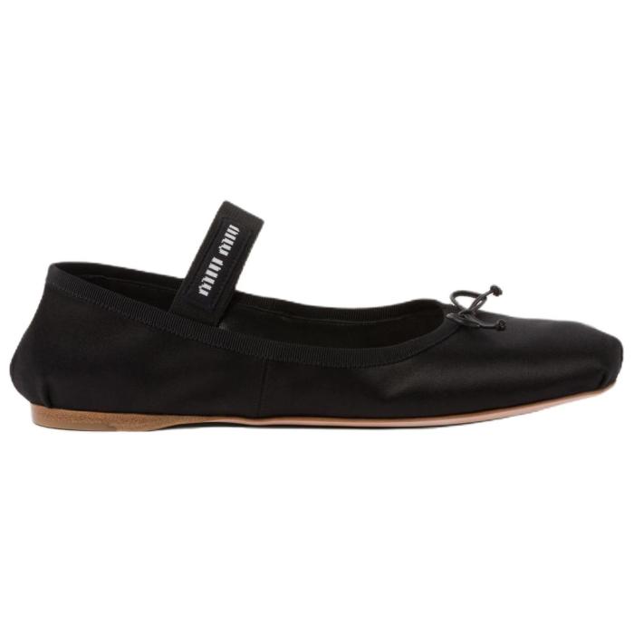 MIU MIU Fabric Flat Mary Jane Shoes Women's Black