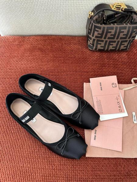 MIU MIU Fabric Flat Mary Jane Shoes Women's Black