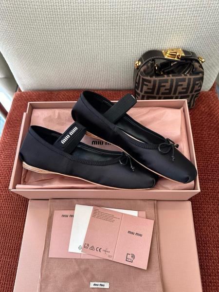 MIU MIU Fabric Flat Mary Jane Shoes Women's Black