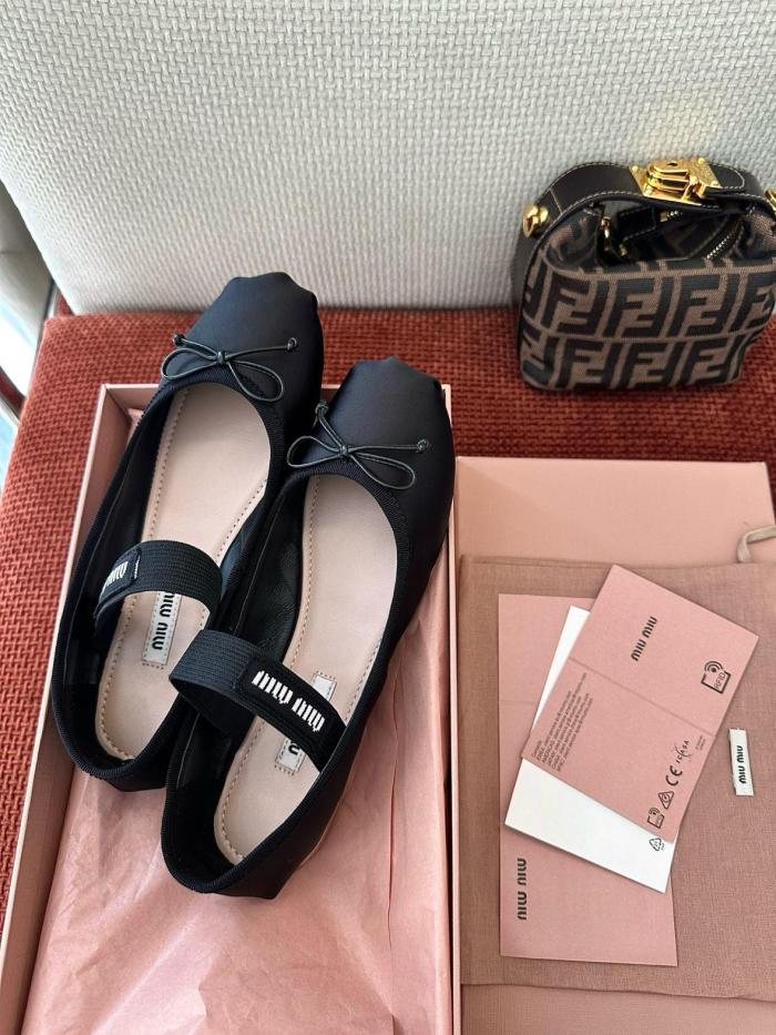 MIU MIU Fabric Flat Mary Jane Shoes Women's Black