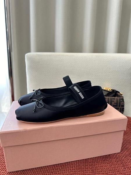 MIU MIU Fabric Flat Mary Jane Shoes Women's Black