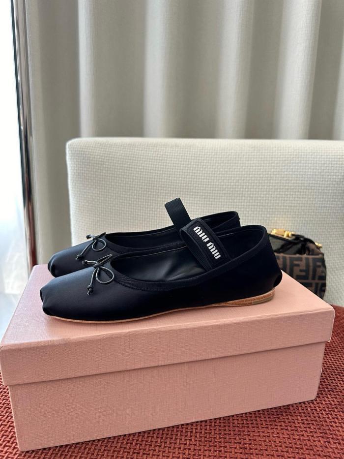 MIU MIU Fabric Flat Mary Jane Shoes Women's Black