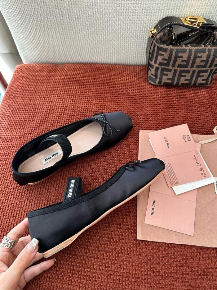 MIU MIU Fabric Flat Mary Jane Shoes Women's Black