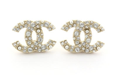 CHANEL Rhinestone Stud Earrings Women's