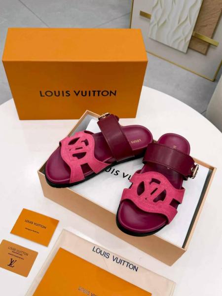 LOUIS VUITTON Slide Slippers Women's Burgundy
