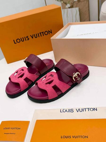 LOUIS VUITTON Slide Slippers Women's Burgundy