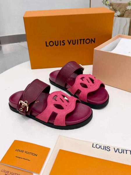 LOUIS VUITTON Slide Slippers Women's Burgundy