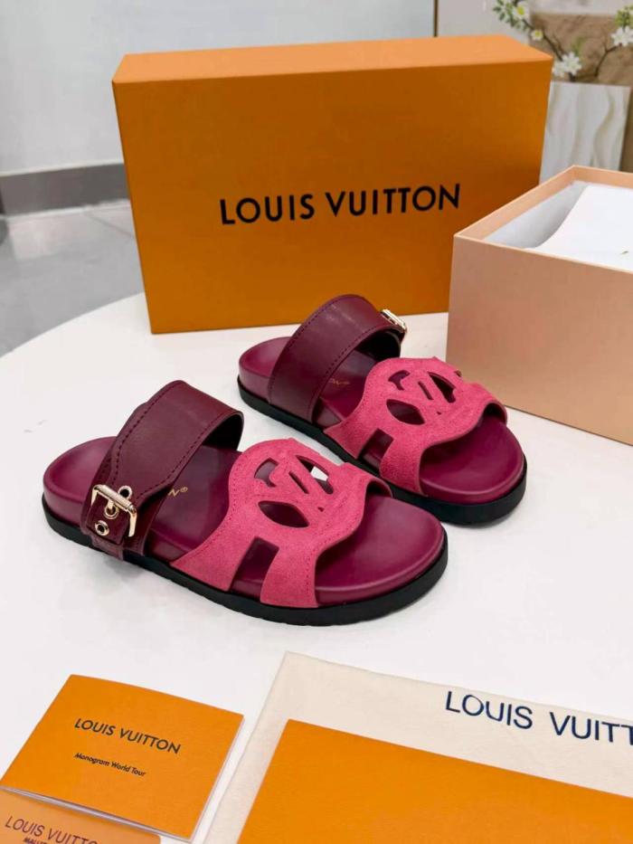LOUIS VUITTON Slide Slippers Women's Burgundy