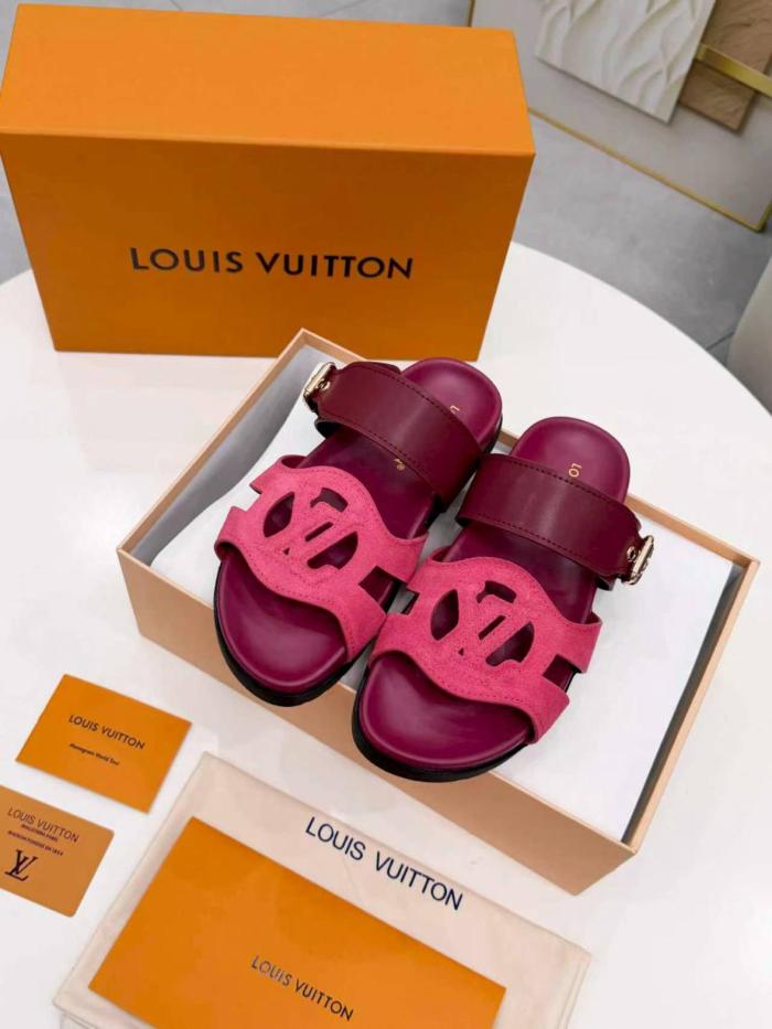 LOUIS VUITTON Slide Slippers Women's Burgundy