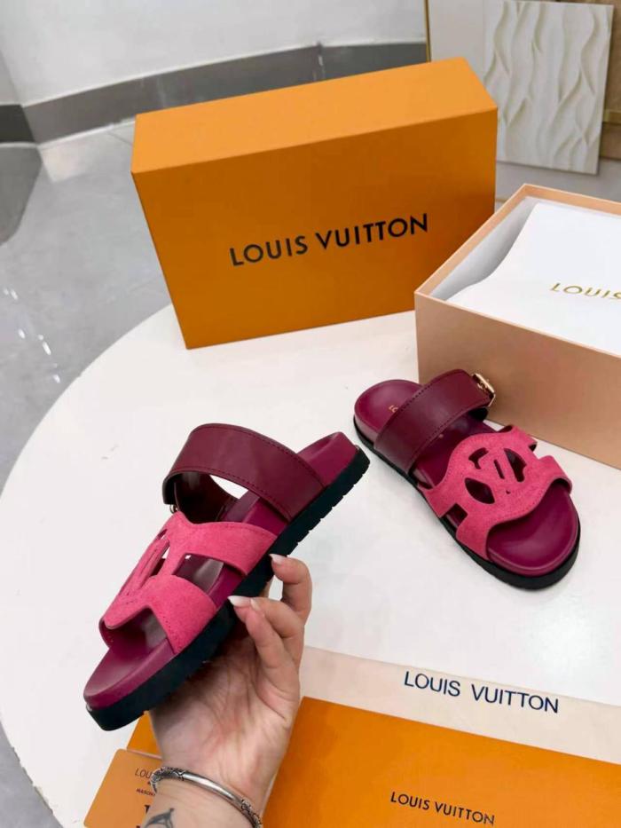 LOUIS VUITTON Slide Slippers Women's Burgundy