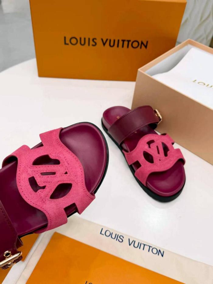 LOUIS VUITTON Slide Slippers Women's Burgundy