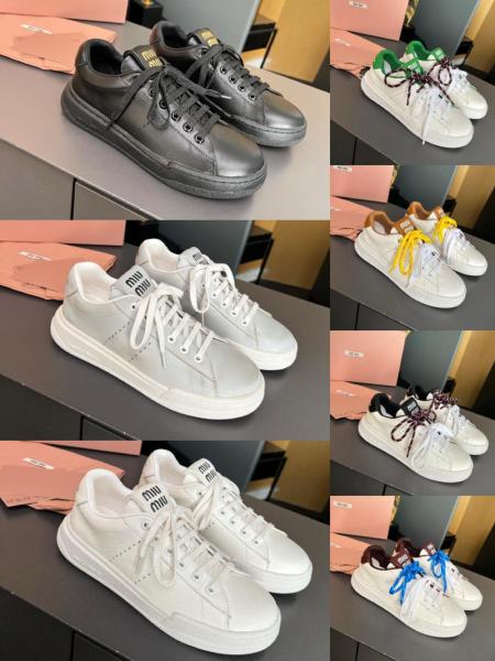 MIU MIU Leather Low top Skateboard Shoes Women's White Green