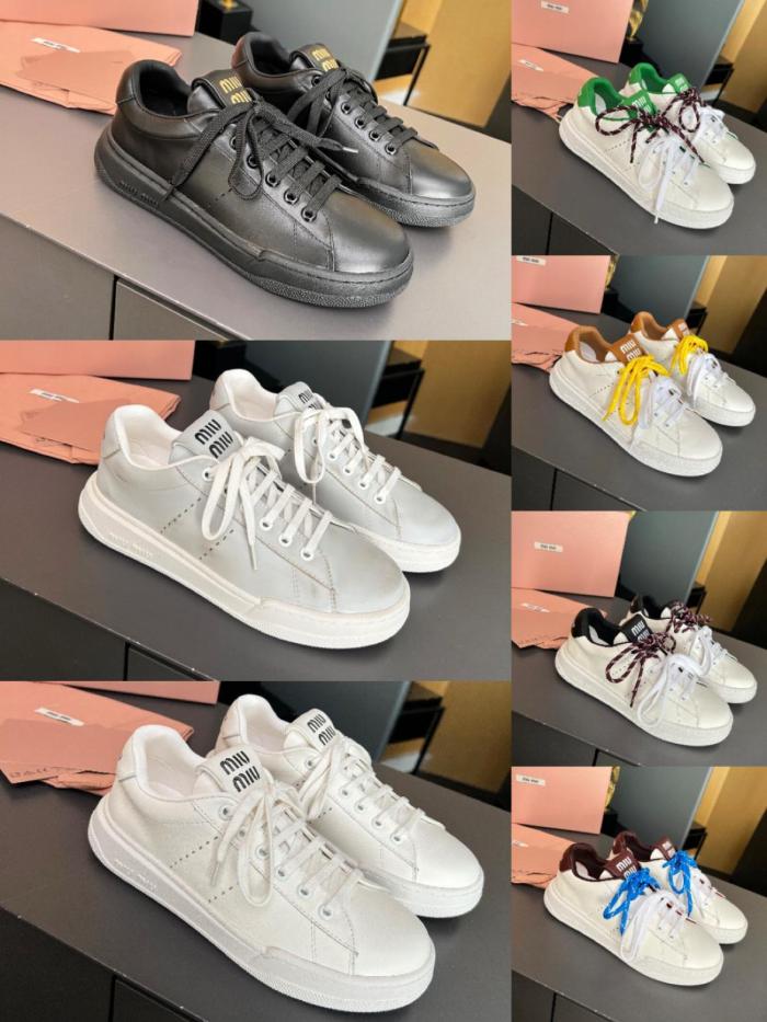 MIU MIU Leather Low top Skateboard Shoes Women's White Green