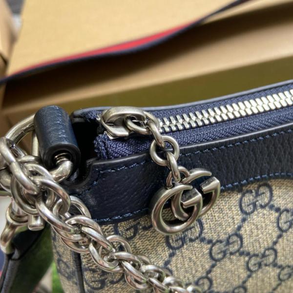 GUCCI Ophidia Canvas With Leather Shoulder Bag, Handbag Small Women's Beige & Blue 735132-96IWN-4076 size L25cm W6cm H15.5cm