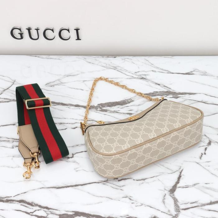 GUCCI Ophidia Canvas With Leather Shoulder Bag, Handbag, Shoulder Bag Women's Beige & White 735132-UULAG-9682 size L25cm W6cm H15.5cm