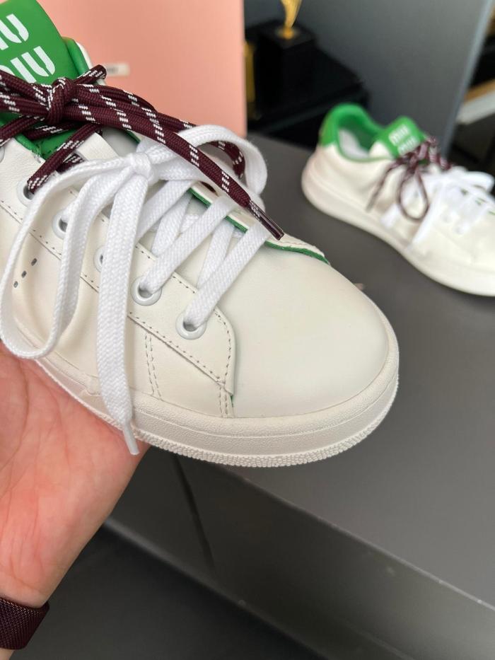 MIU MIU Leather Low top Skateboard Shoes Women's White Green