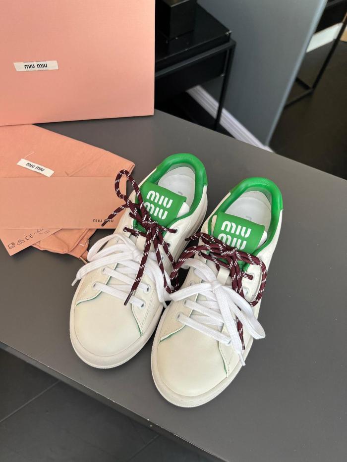MIU MIU Leather Low top Skateboard Shoes Women's White Green