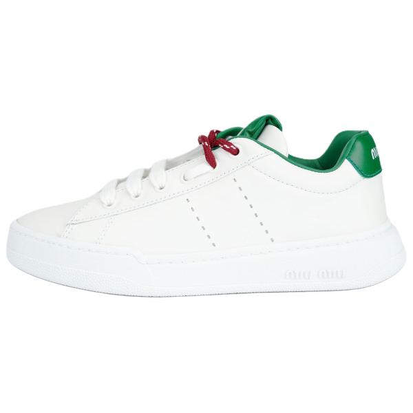 MIU MIU Leather Low top Skateboard Shoes Women's White Green