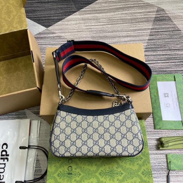 GUCCI Ophidia Canvas With Leather Shoulder Bag, Handbag Small Women's Beige & Blue 735132-96IWN-4076 size L25cm W6cm H15.5cm