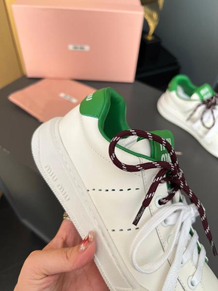 MIU MIU Leather Low top Skateboard Shoes Women's White Green