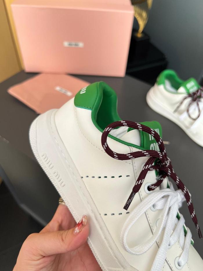 MIU MIU Leather Low top Skateboard Shoes Women's White Green