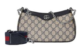 GUCCI Ophidia Canvas With Leather Shoulder Bag, Handbag Small Women's Beige & Blue 735132-96IWN-4076 size L25cm W6cm H15.5cm
